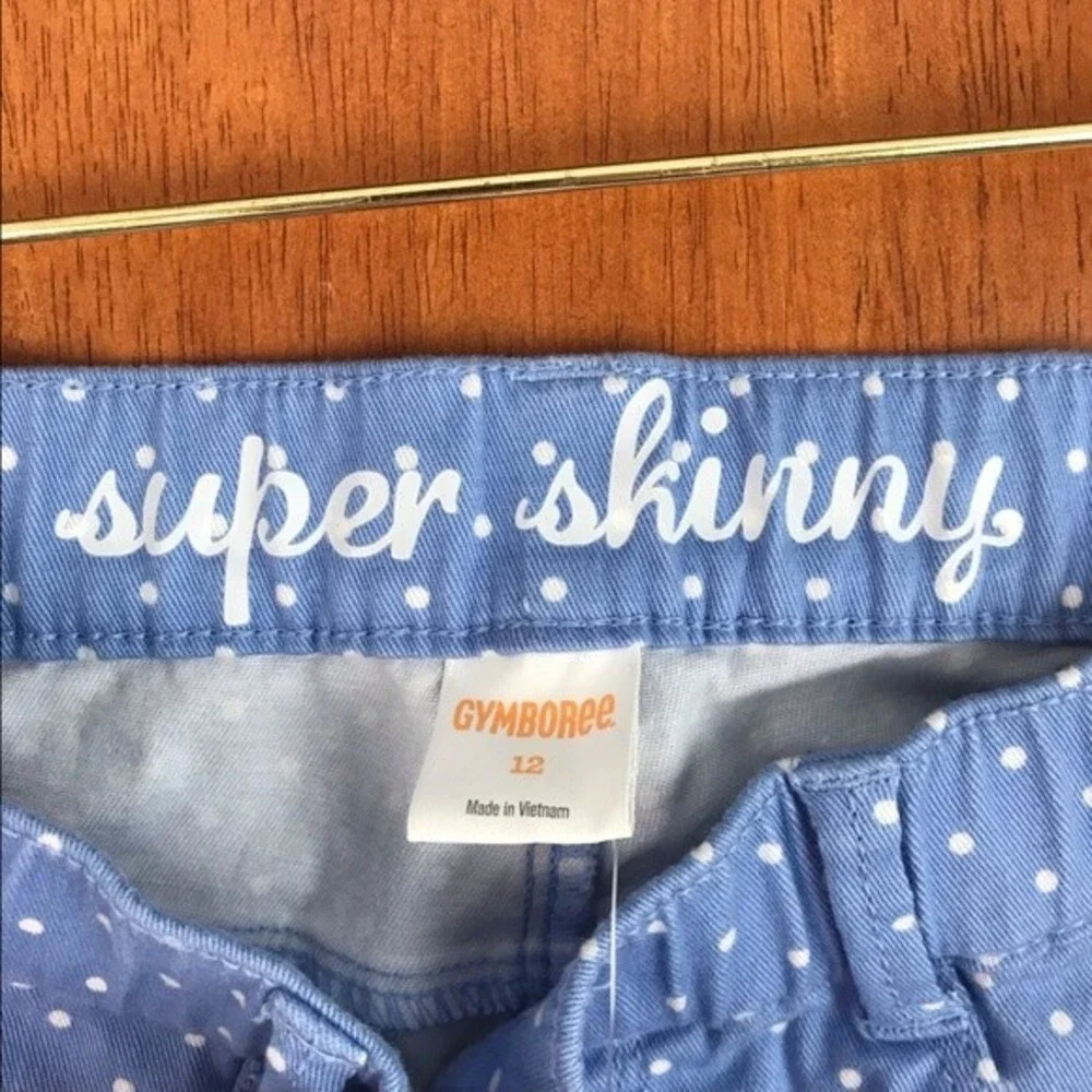 NWT GYMBOREE girl's blue with white polka dots super skinny pants size 12